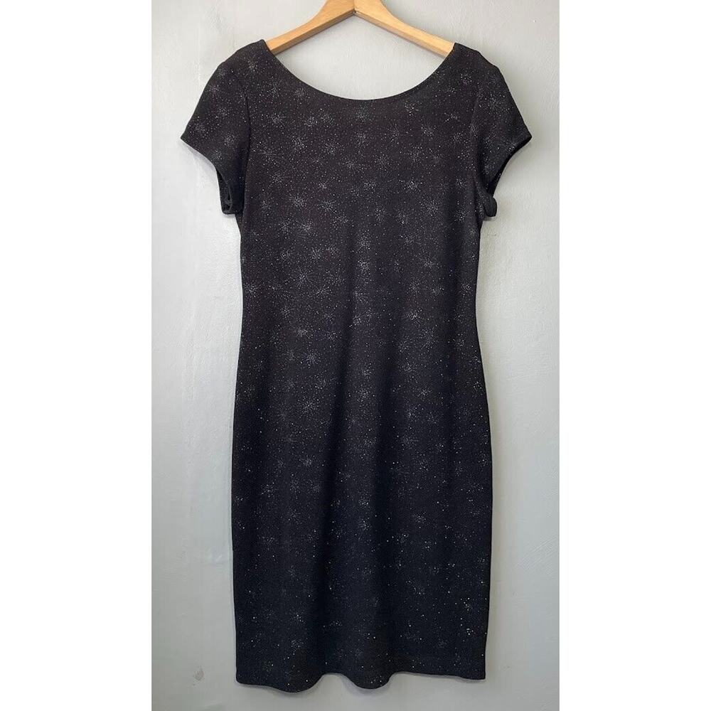 John Roberts Sheath Dress Size 10 Black Sparkle Shimmer Stretch Knit Whimsigoth